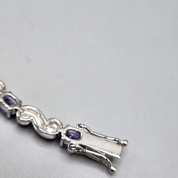 Sterling Silver Blue Cubic Zirconia Tennis Bracelet S Swirl Links Sterling Thai - Picture 7 of 8